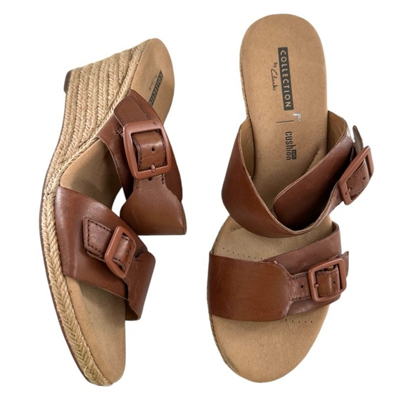 Clarks Collection Brown Lafley Devin Espadrille Wedge Sandal - Picture 1 of 7